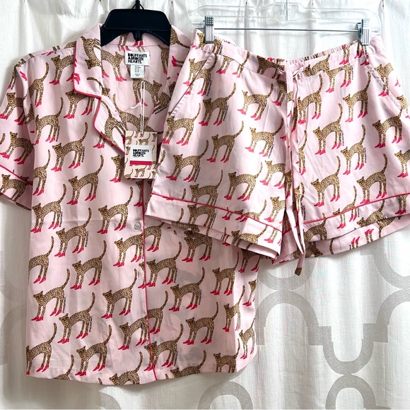 Bouffants and Broken Hearts Other - Bouffants & Broken Hearts Cheetah Shorty Pajama Set Medium Pink